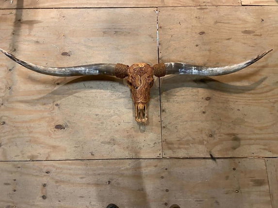 Longhoorn gegraveerd cognac Medium