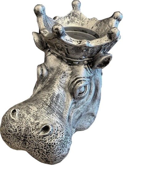 Vtw Living - Bloempot Nijlpaard - Bloempot voor binnen en Buiten - Plantenbak - Zilver - 43 cm