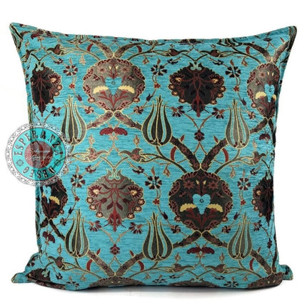 Flowers turquoise kussenhoes/cushion cover ± 70x70cm