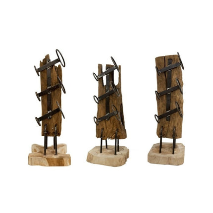 Teakhouten wijnrek voor 3 flessen