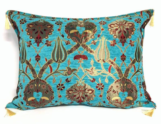 Flowers turquoise kussenhoes/cushion cover ± 50x70cm