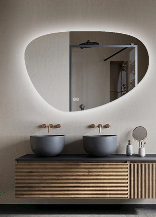 Badkamerspiegel - Spiegel met Verlichting - Asymmetrisch - Organische Spiegel - Anti Condens - Led Verlichting - 140 cm