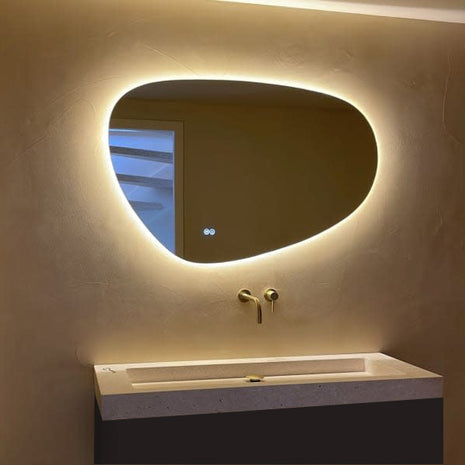 Badkamerspiegel - Spiegel met Verlichting - Asymmetrisch - Organische Spiegel - Anti Condens - Led Verlichting - 90 cm