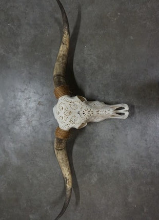 Longhoorn gegraveerd wit Small
