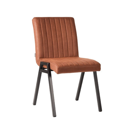 LABEL51 Eetkamerstoel Matz - Cognac - Microvezel - Zwart Metalen Frame