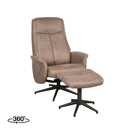 LABEL51 Fauteuil Bergen - Taupe - Micro Suede - Incl. Hocker