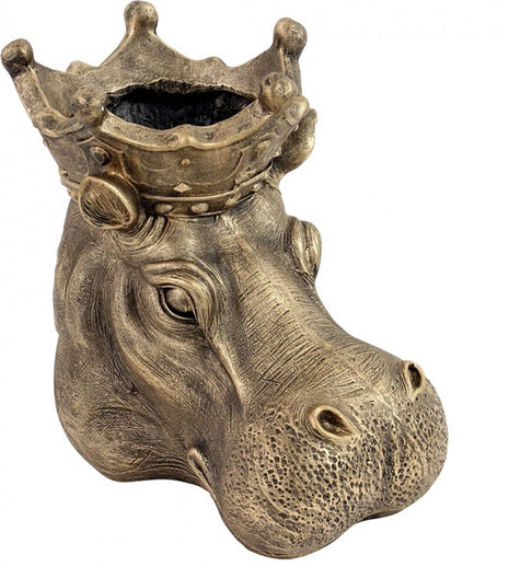 Vtw Living - Bloempot Nijlpaard - Bloempot voor binnen en Buiten - Plantenbak - Goud - Brons - 43 cm