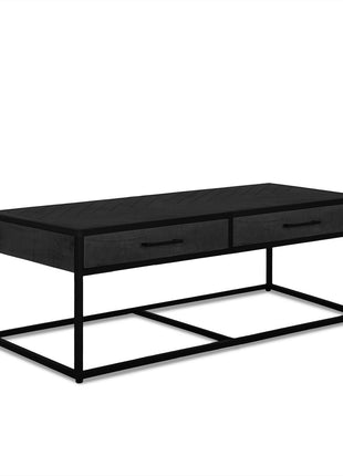 Salontafel Zwart Visgraat met Metalen Frame en 2 Lades - 120 x 60 x 45 cm