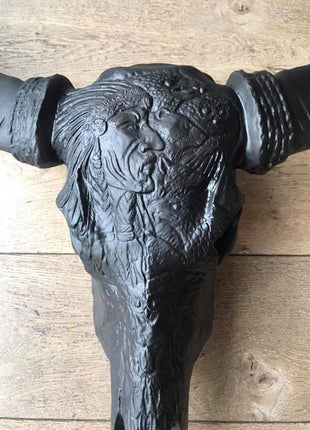 Skull gegraveerd indiaan zwart 68 x 80 cm