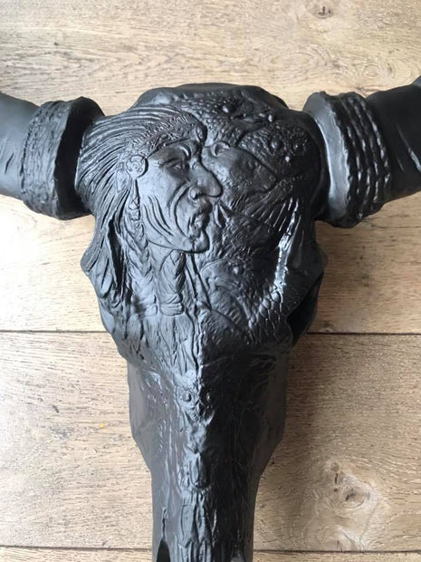 Skull gegraveerd indiaan zwart 68 x 80 cm
