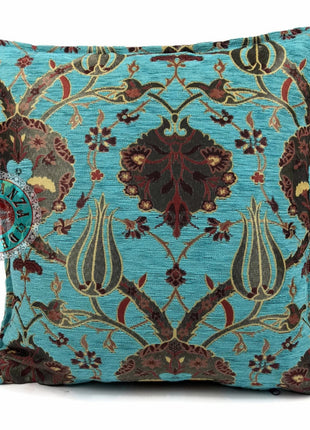 Flowers turquoise kussenhoes/cushion cover ± 45x45cm