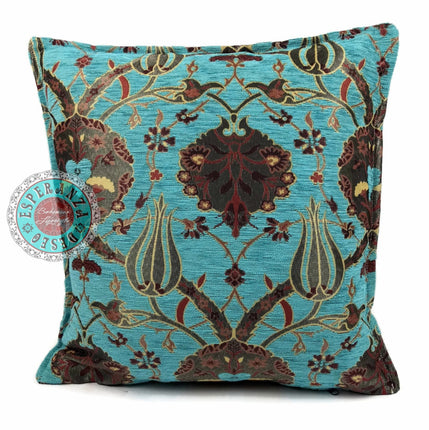 Flowers turquoise kussenhoes/cushion cover ± 45x45cm