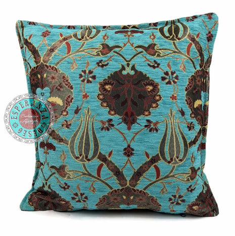 Flowers turquoise kussenhoes/cushion cover ± 45x45cm