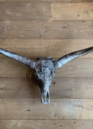 Longhoorn gegraveerd 1 meter breed zilver