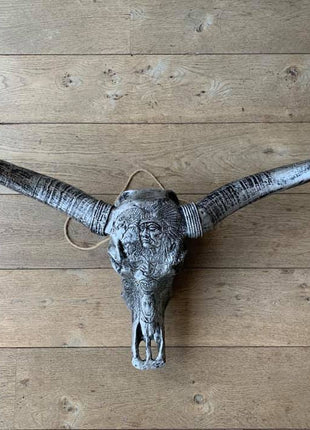 Longhoorn gegraveerd 1 meter breed zilver