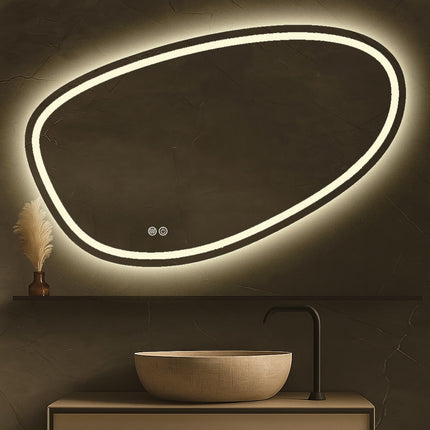Badkamerspiegel - Spiegel met Verlichting - Asymmetrisch - Organische Spiegel - Anti Condens - Led Verlichting - 100 cm