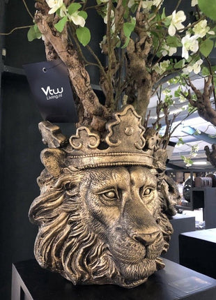 Vtw Living - Bloempot Leeuw - Plantenbak - Goud - Brons - 43 cm breed