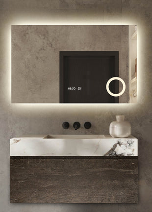 Vtw Living - Badkamerspiegel met LED Verlichting en Verwarming - Digitale Klok en Vergrootglas - 120 x 80 cm