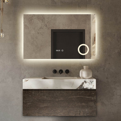 Vtw Living - Badkamerspiegel met LED Verlichting en Verwarming - Digitale Klok en Vergrootglas - 120 x 80 cm
