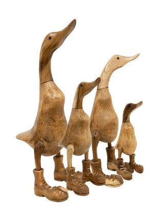 Houten eenden met laarzen set van 4