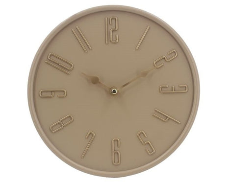 Ronde wandklok - Beige en goud - Metaal - 25 cm diameter - Cijfers