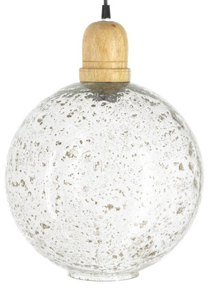 Hanglamp glas met hout bowl
