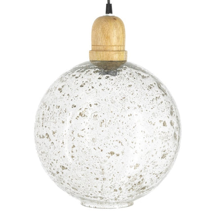 Hanglamp glas met hout bowl