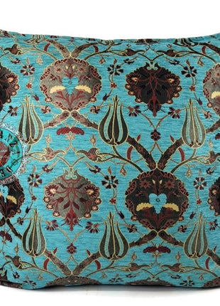 Flowers turquoise kussenhoes/cushion cover ± 70x70cm