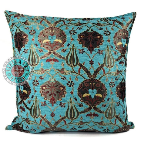 Flowers turquoise kussenhoes/cushion cover ± 70x70cm