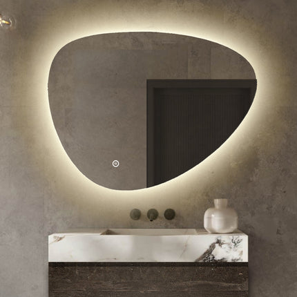 Badkamerspiegel Asymmetrisch - Asymmetrische Badkamerspiegel - LED Verlichting - Anti Condens Verwarming - Dimbaar - 60 x 40 cm