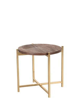 Bijzettafel Dox - Goud - Mangohout - Goud Onderstel