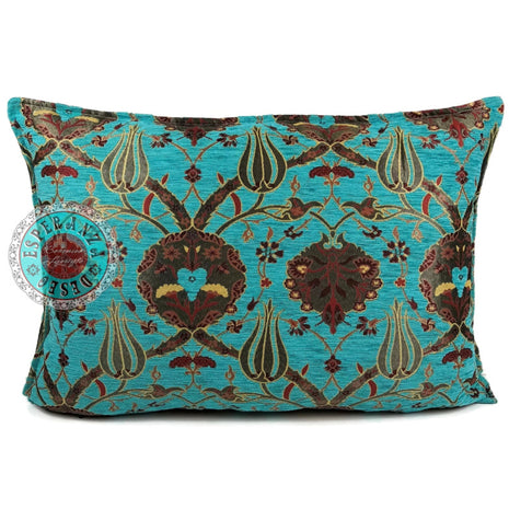 Flowers turquoise kussenhoes/cushion cover ± 50x70cm