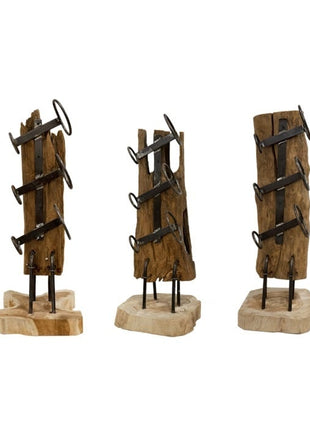 Teakhouten wijnrek voor 3 flessen