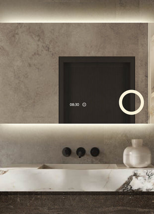 Vtw Living - Badkamerspiegel met LED Verlichting en Verwarming - Digitale Klok en Vergrootglas - 120 x 80 cm