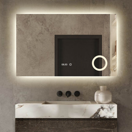 Vtw Living - Badkamerspiegel met LED Verlichting en Verwarming - Digitale Klok en Vergrootglas - 120 x 80 cm