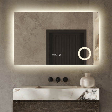 Vtw Living - Badkamerspiegel met LED Verlichting en Verwarming - Digitale Klok en Vergrootglas - 120 x 80 cm
