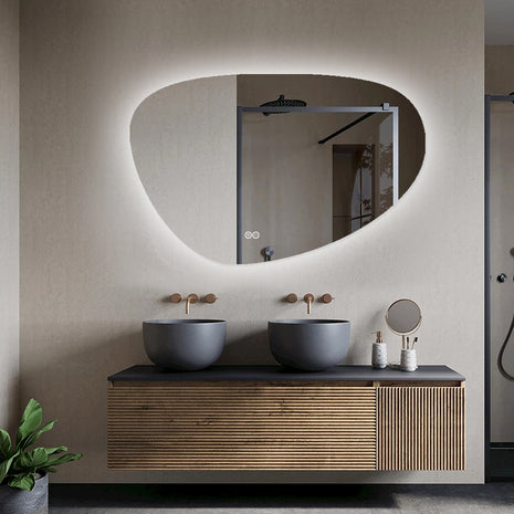 Badkamerspiegel - Spiegel met Verlichting - Asymmetrisch - Organische Spiegel - Anti Condens - Led Verlichting - 140 cm