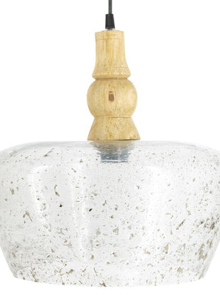 Hanglamp glas met hout cubic