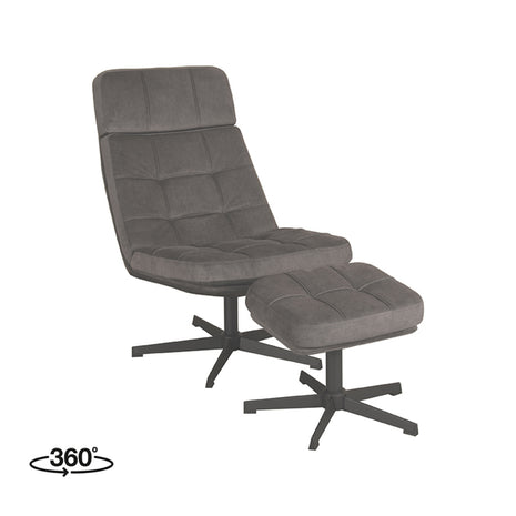 Fauteuil Alvar - Antraciet - Cosmo - Incl. Hocker