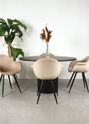 Eetkamertafel Oliva - Zwart - Eiken - 130 cm - Rond