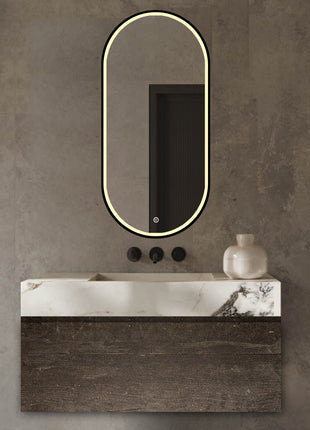Badkamerspiegel Ovaal met LED-verlichting en Anti Codens Verwarming - Mat Zwart - 50x100 cm