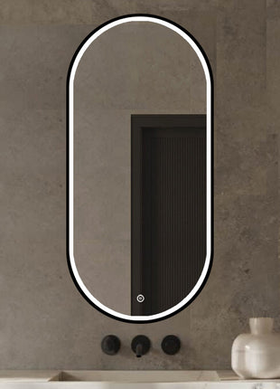 Badkamerspiegel Ovaal met LED-verlichting en Anti Codens Verwarming - Mat Zwart - 50x100 cm
