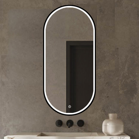 Badkamerspiegel Ovaal met LED-verlichting en Anti Codens Verwarming - Mat Zwart - 50x100 cm