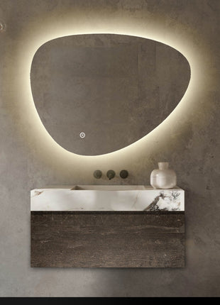 Badkamerspiegel Asymmetrisch - Asymmetrische Badkamerspiegel - LED Verlichting - Anti Condens Verwarming - Dimbaar - 140 x 95 cm