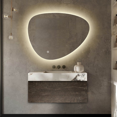 Badkamerspiegel Asymmetrisch - Asymmetrische Badkamerspiegel - LED Verlichting - Anti Condens Verwarming - Dimbaar - 80 x 55 cm
