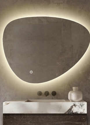 Badkamerspiegel Asymmetrisch - Asymmetrische Badkamerspiegel - LED Verlichting - Anti Condens Verwarming - Dimbaar - 140 x 95 cm
