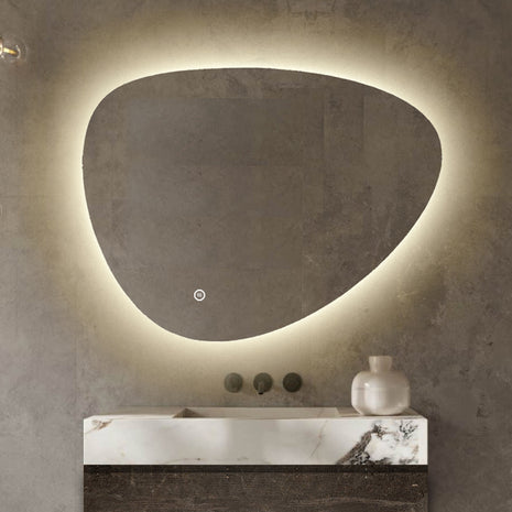 Badkamerspiegel Asymmetrisch - Asymmetrische Badkamerspiegel - LED Verlichting - Anti Condens Verwarming - Dimbaar - 80 x 55 cm
