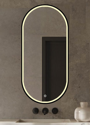 Badkamerspiegel Ovaal met LED-verlichting en Anti Codens Verwarming - Mat Zwart - 50x100 cm