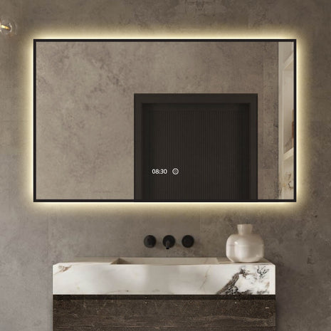 Spiegel met Verlichting - Badkamerspiegel Digitale Klok - Anti Condens - Vergrootglas - 120 x 80 cm