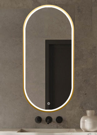Badkamerspiegel met LED-verlichting en  Anti Codens Verwarming - Goud - 50x100 cm